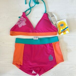 NWT Pink/Orange Girl Kid Hibiscus Triangle Bikini